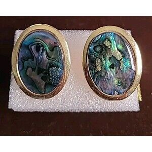 Vintage Jewelry  Faux Abalone Shell Gold Tone Earrings